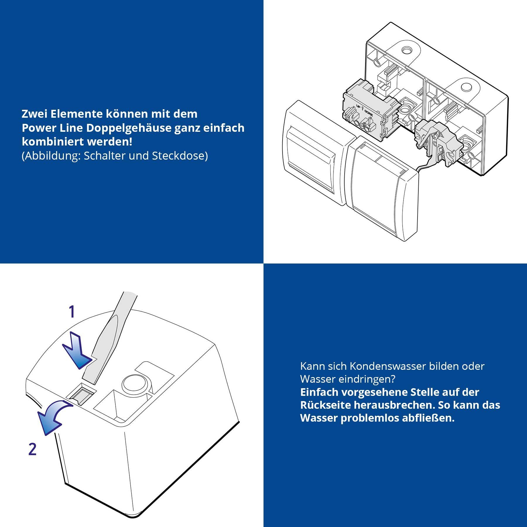 Aling Conel Aufputz-Steckdose 2-fach Aufputz Steckdose mit Klappdeckel IP44 - Grau (10er Set), Packung
