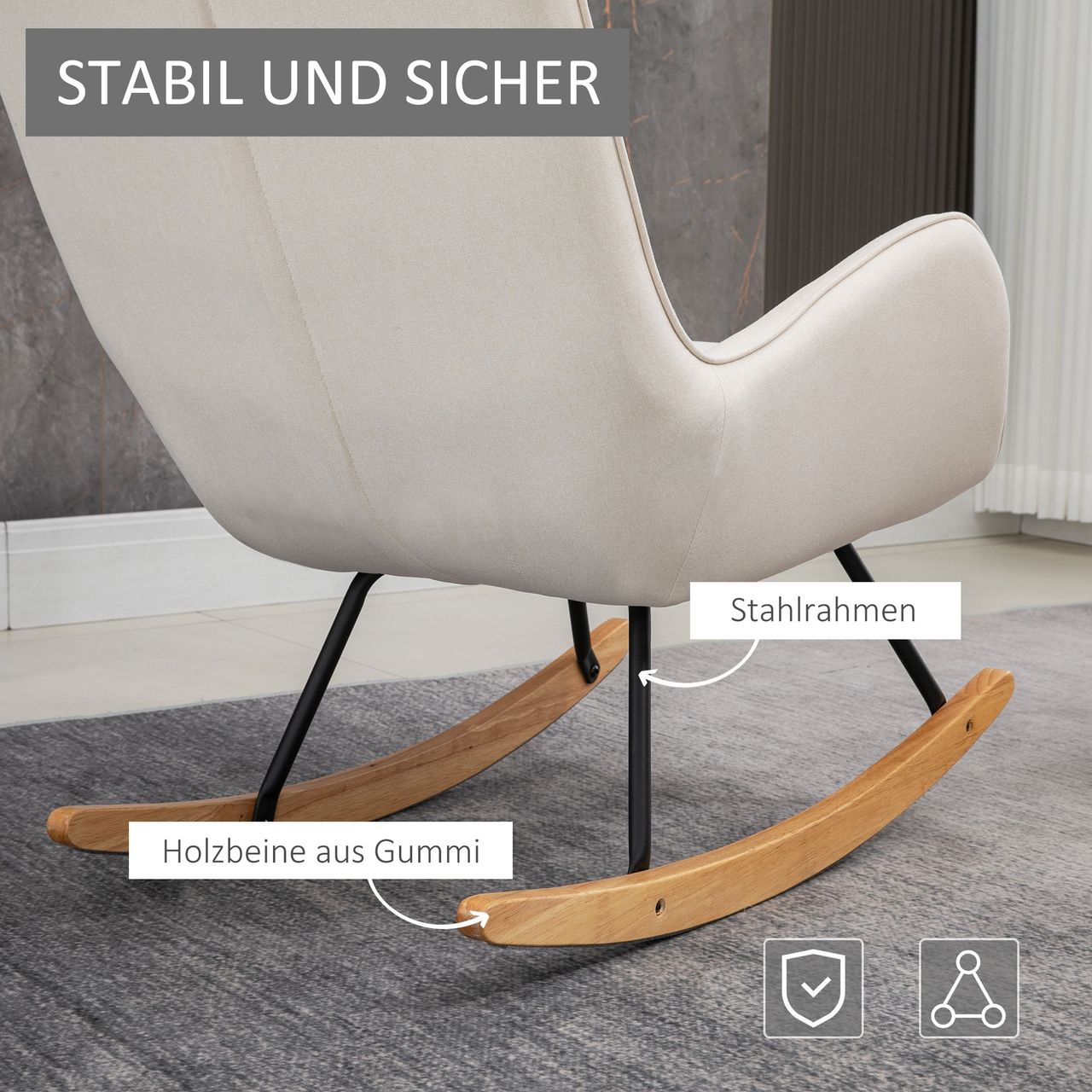 HOMCOM Schaukelstuhl Relaxstuhl Schwingsessel Schaukelsessel Leinen Cremeweiß