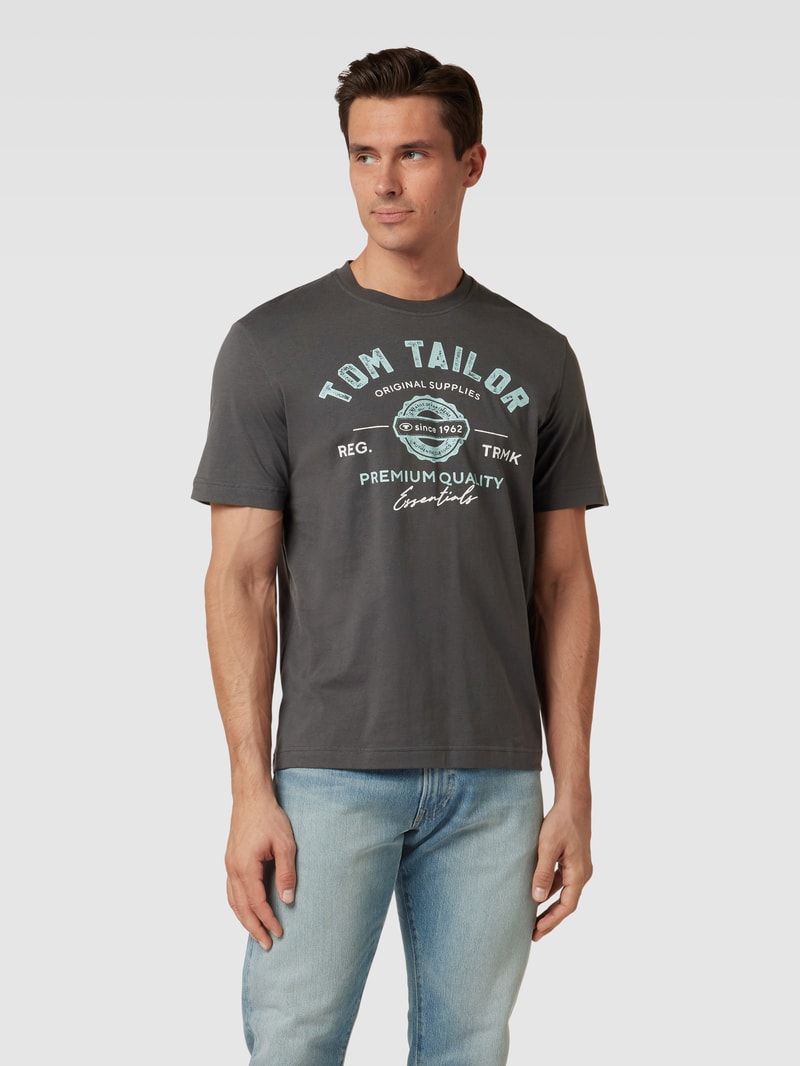 T-Shirt mit Label-Print in mittelgrau