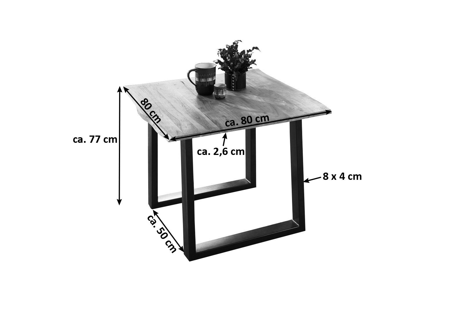 SAM® Baumkantentisch Neapel, Akazienholz, Baumkante massiv, Metallgestell U-Form