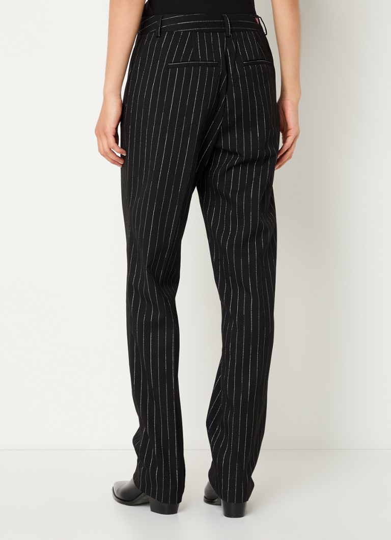 Fabienne Chapot Elliot high waist straight fit trousers with lurex and pinstripe