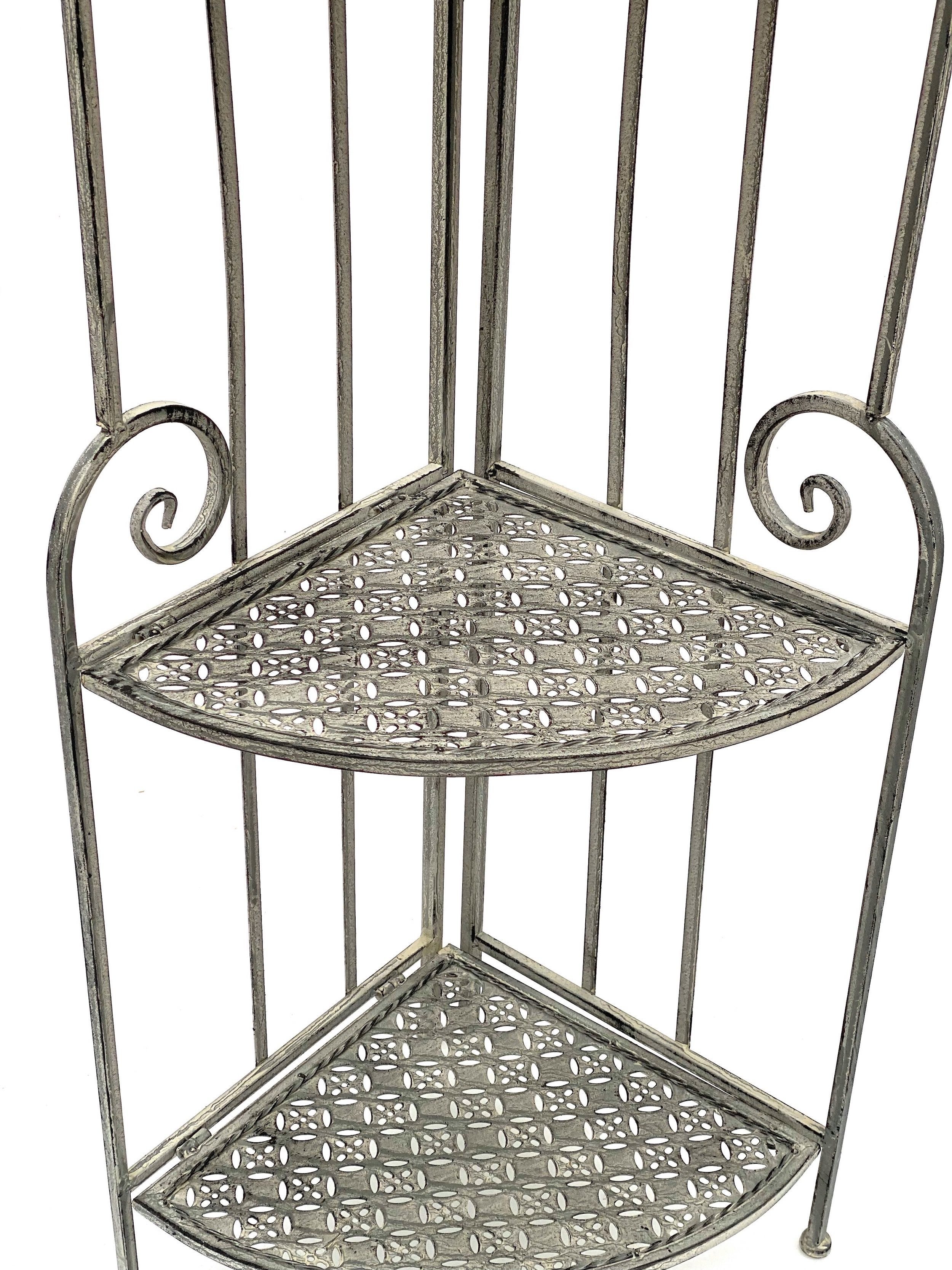 DanDiBo Eckregal DanDiBo Eckregal Weiß Grau Küche mit 3 Böden Metall Stehend 96124 Metallregal 125 cm Schmiedeeisen Regal Ecke Wand Eisen Standregal