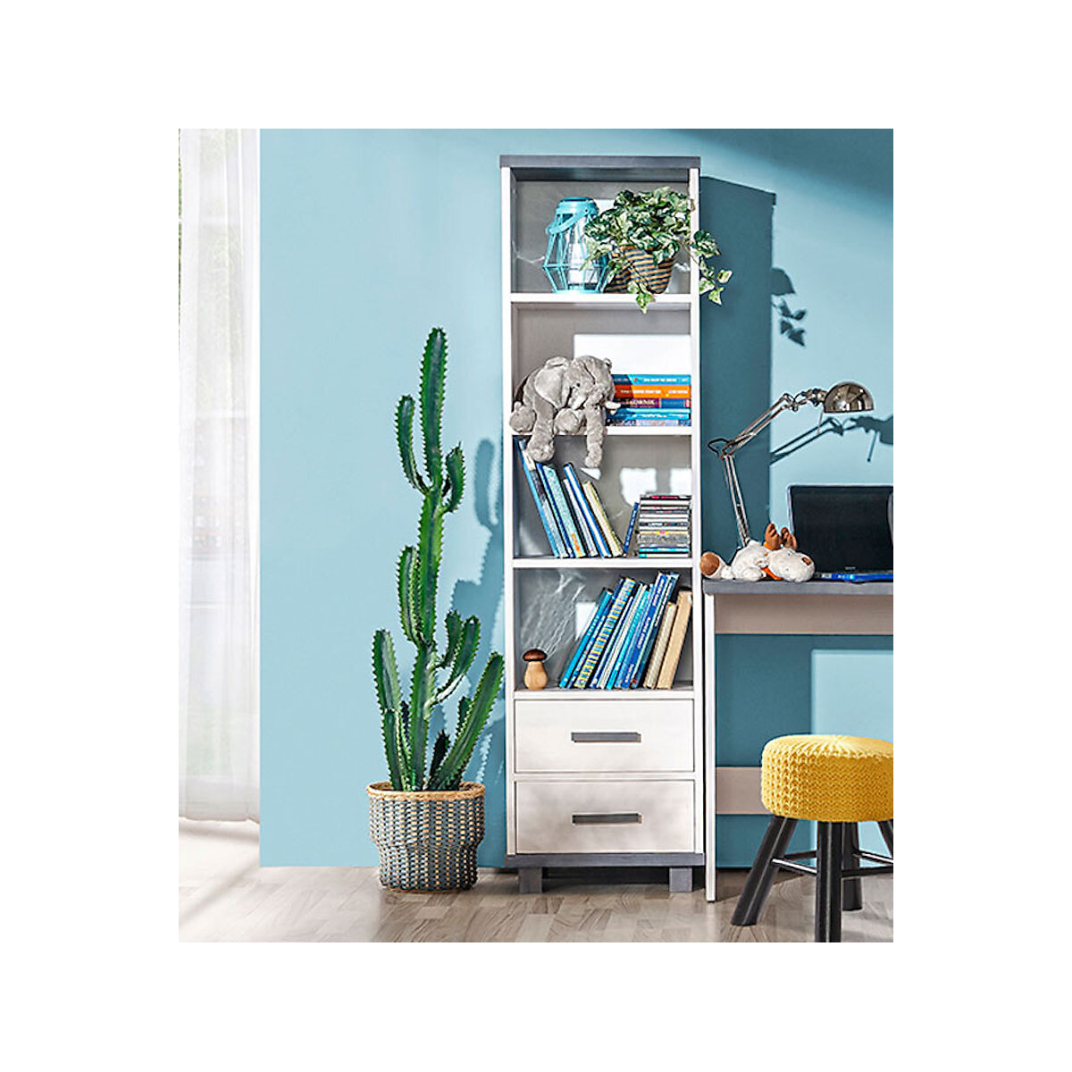 Bücherregal Standregal Alana 48x40x181cm mit 2 Schubladen und 4 offenen Fächern