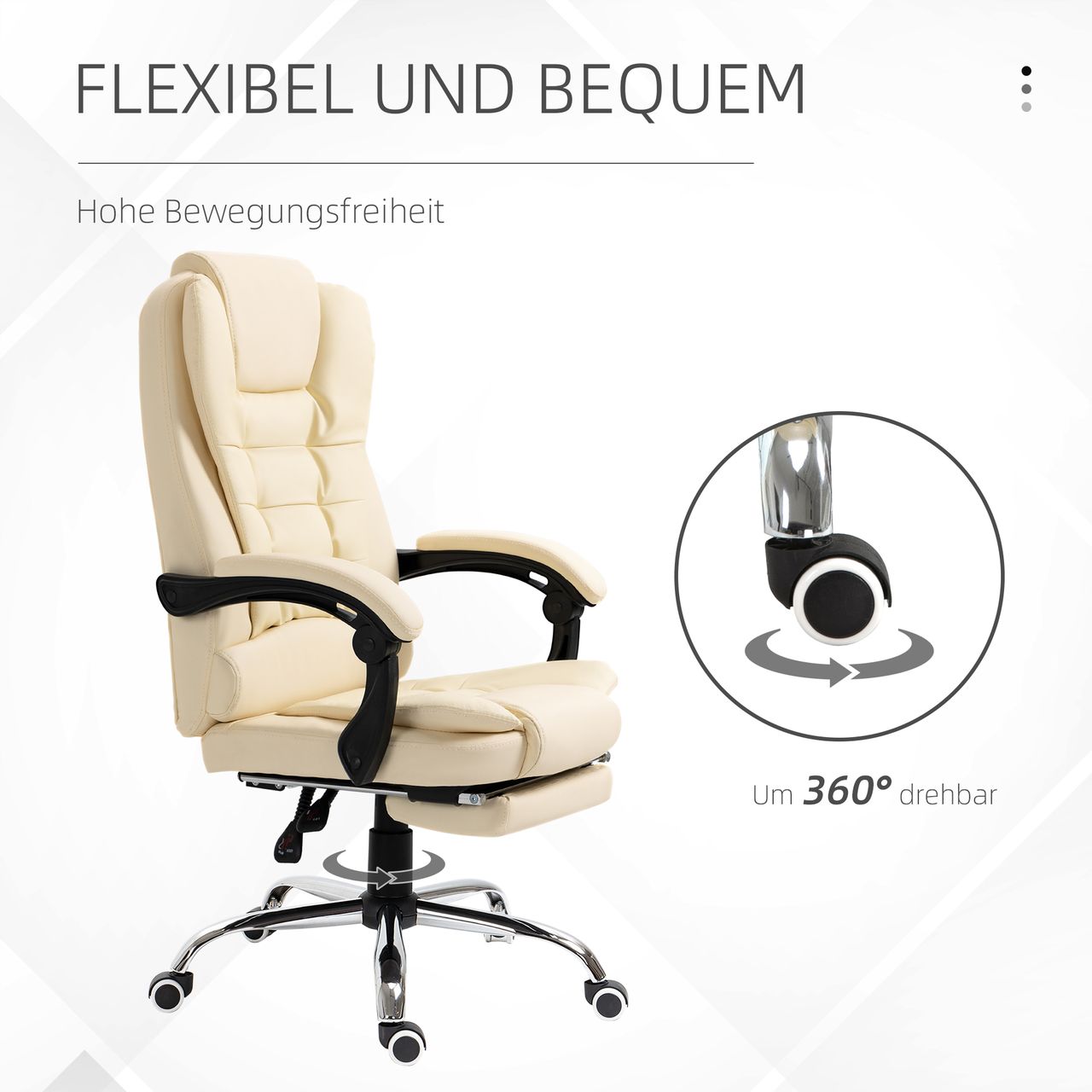 HOMCOM Chefsessel Bürostuhl mit Fußstütze, Schreibtischstuhl mit Neigefunktion