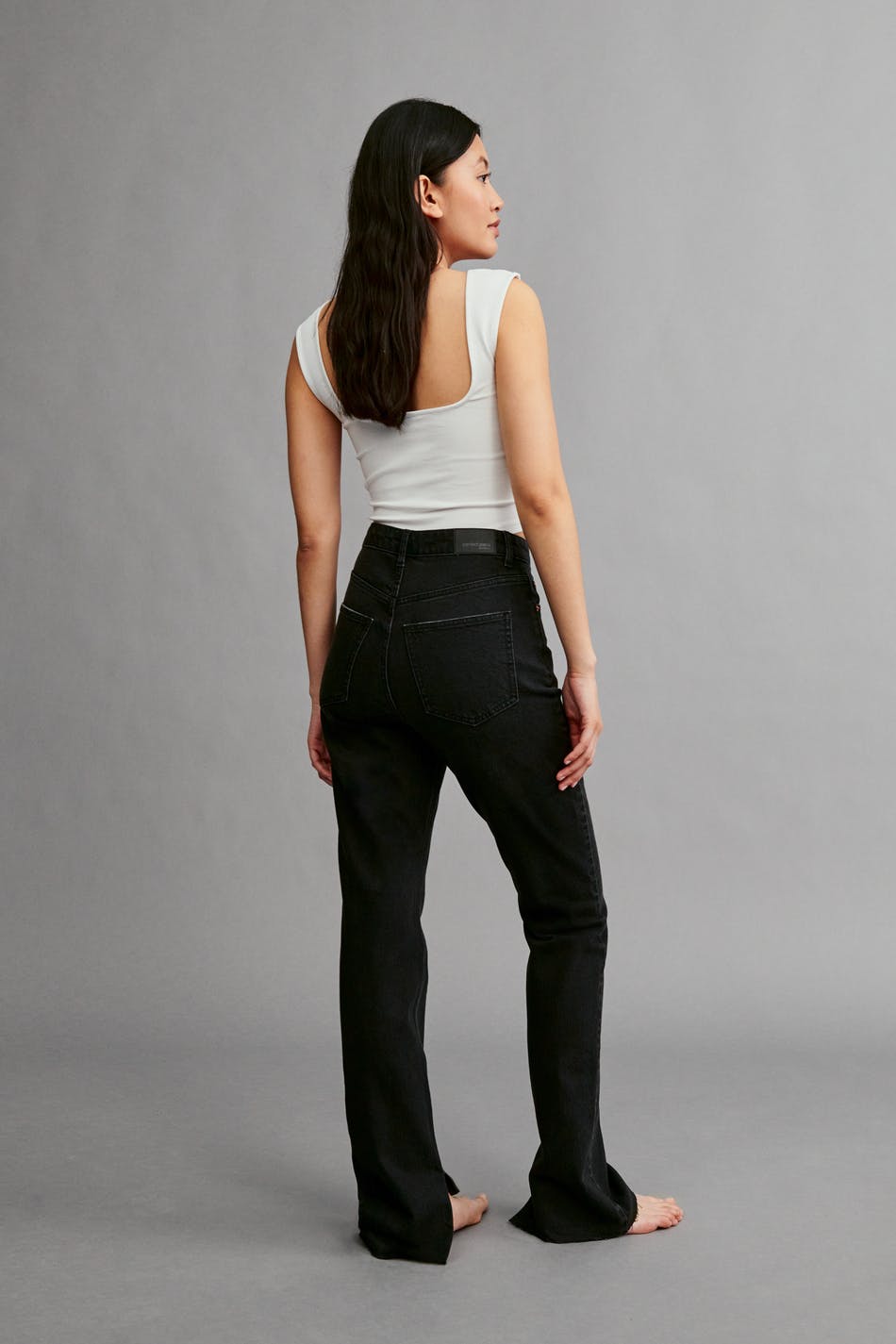 High waist slit jeans