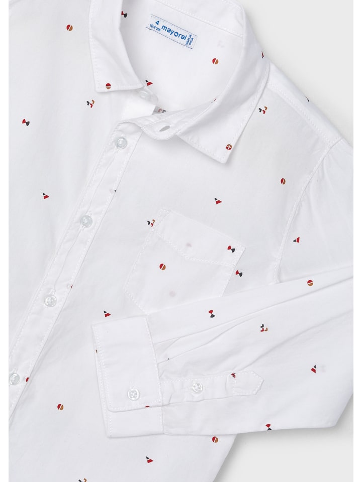 Mayoral Langarmhemd dezenter Allover-Print in weiss günstig kaufen
