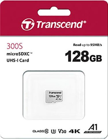 Transcend microSDXC 300S 128 GB Speicherkarte (128 GB, UHS Class 10, 100 MB/s Lesegeschwindigkeit)