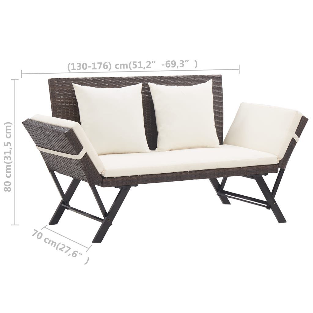 vidaXL Gartenbank Gartenbank mit Auflagen 176 cm Braun Poly Rattan (1-St)