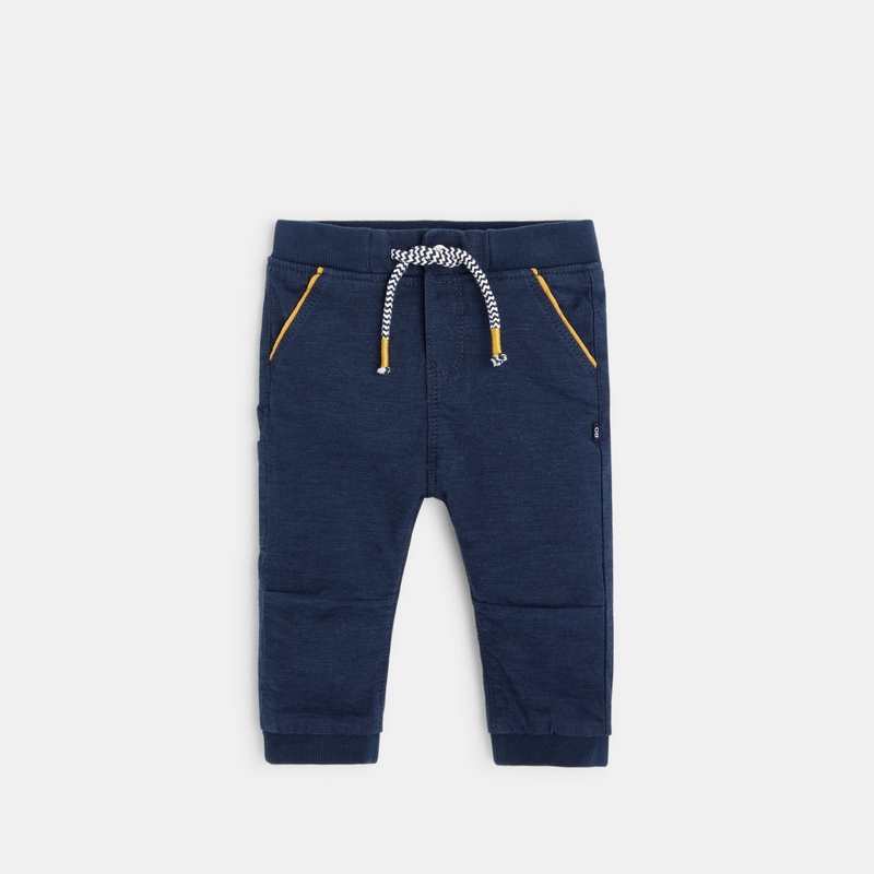 Pantalon toile uni à taille élastiquée bleu bébé garçon