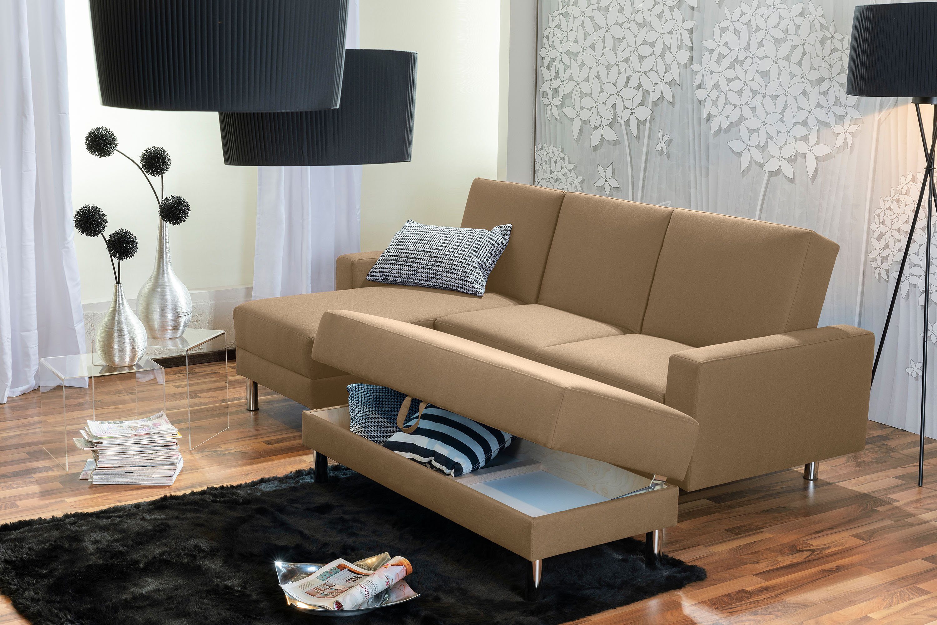 Max Winzer® Loungesofa Just Fashion Funktionssofa Flachgewebe sand, 1 Stück, Made in Germany