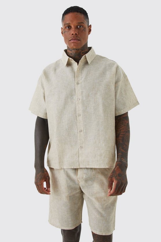 Kastiges Hemd & Shorts in Leinenoptik
