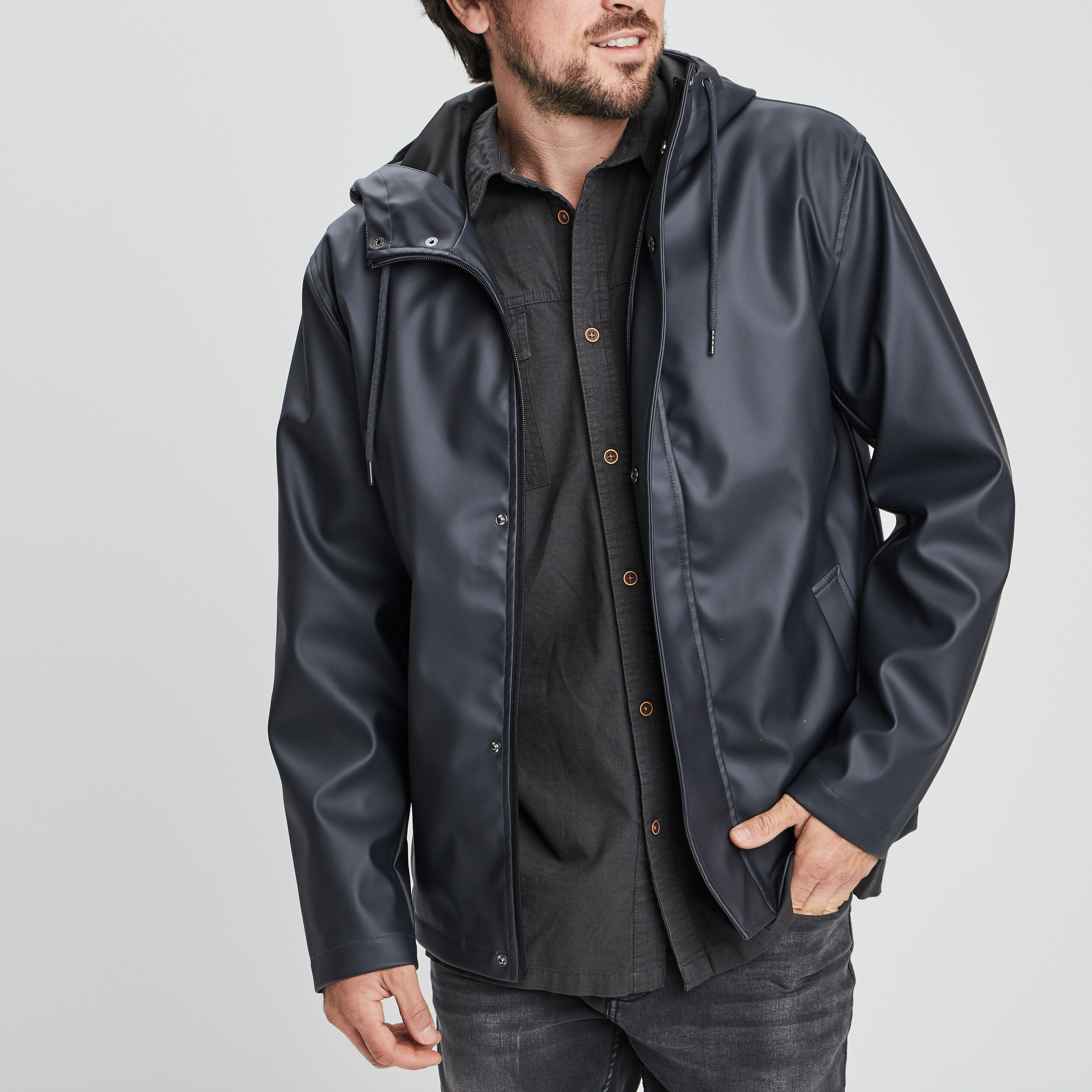 Imperméable court à capuche gris foncé homme | La Halle