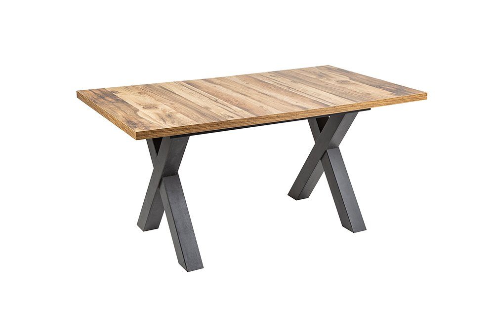 riess-ambiente Esstisch MONTREAL 140-190cm natur / schwarz, Eichen-Optik · X-Gestell · ausziehbar · Industrial