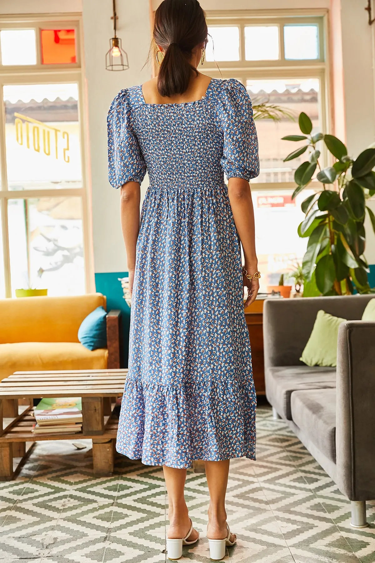 Olalook  Indigo Gimped Lässiges Kleid aus gewebter Viskose für Damen ELB-19001483