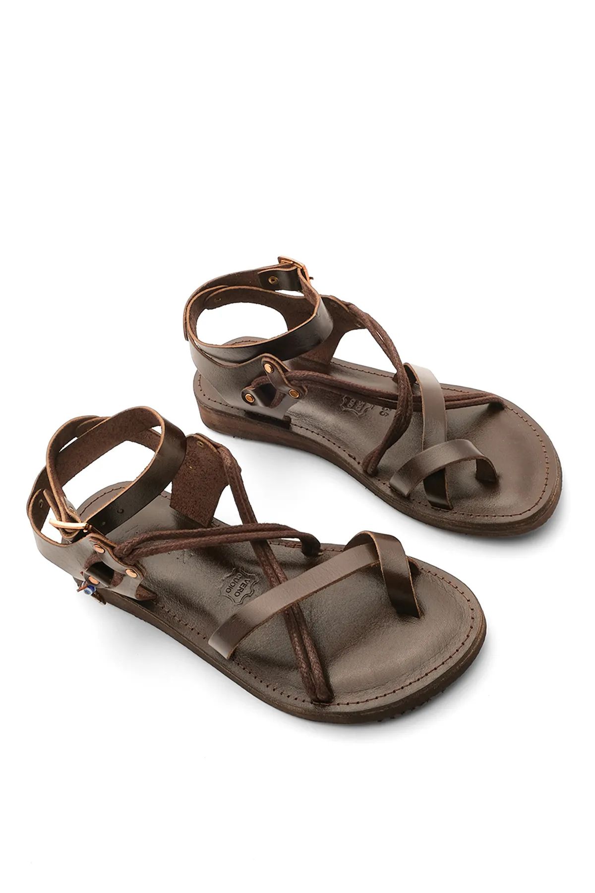 Marjin  Damen Echtleder Accessoire Eva Sohle Flip Flop Kreuz Seil Detaillierte Täglichen Sandalen Rivade Braun