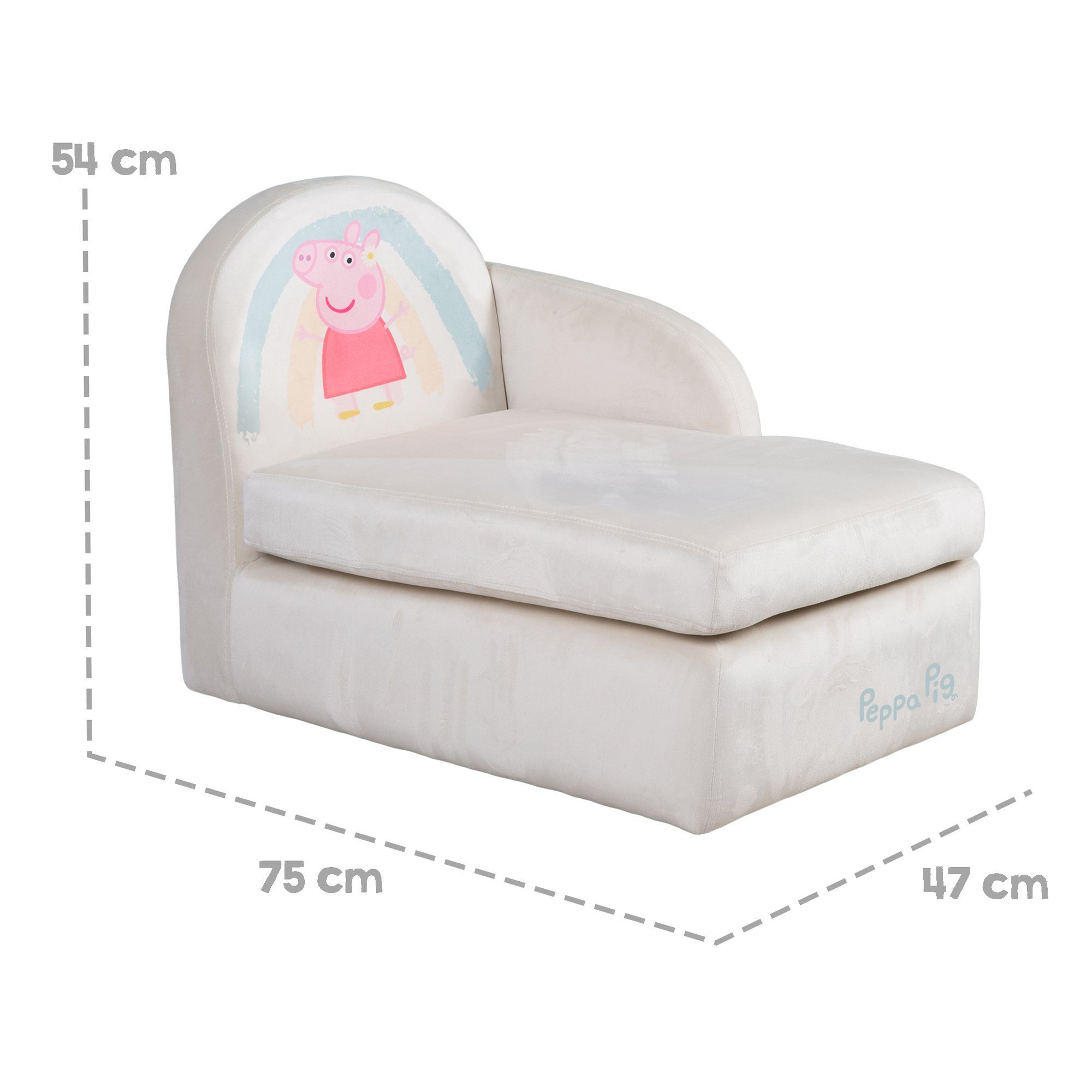 roba® Kindersofa Kinderlounge Peppa Pig, Kinderloungesofa mit Armlehne, und Samtbezug in beige