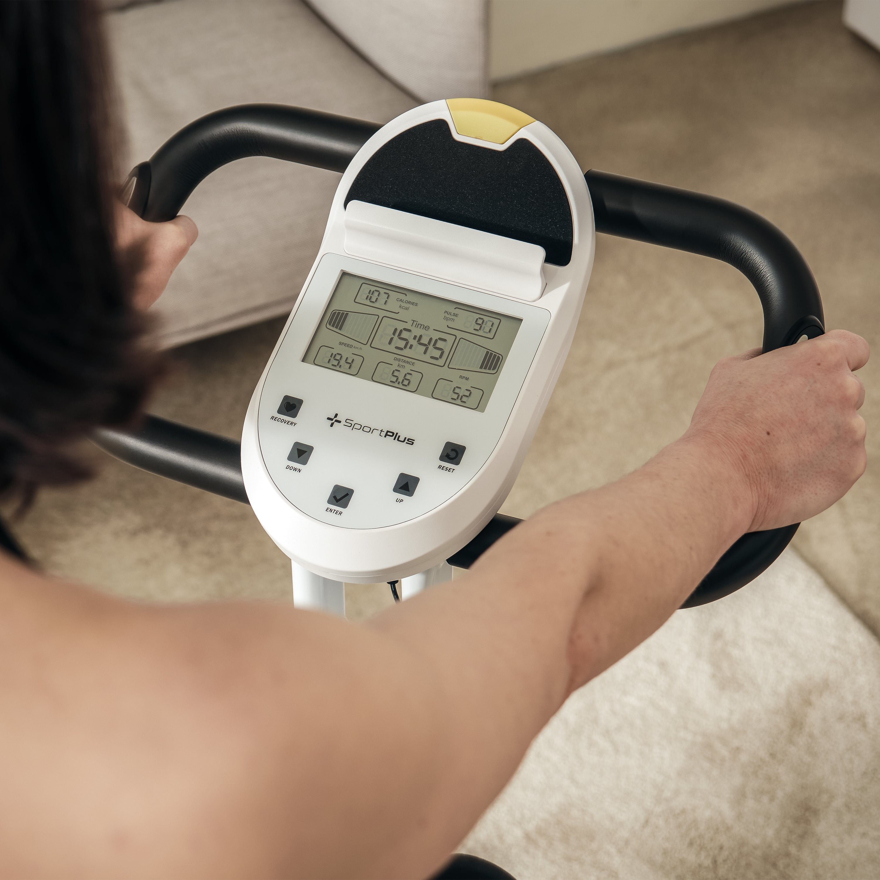 SportPlus Heimtrainer SP-HT-1300-W-iE, Heimtrainer, X-Bike, klappbar für Zuhause, Rückenlehne, 8 Stufen
