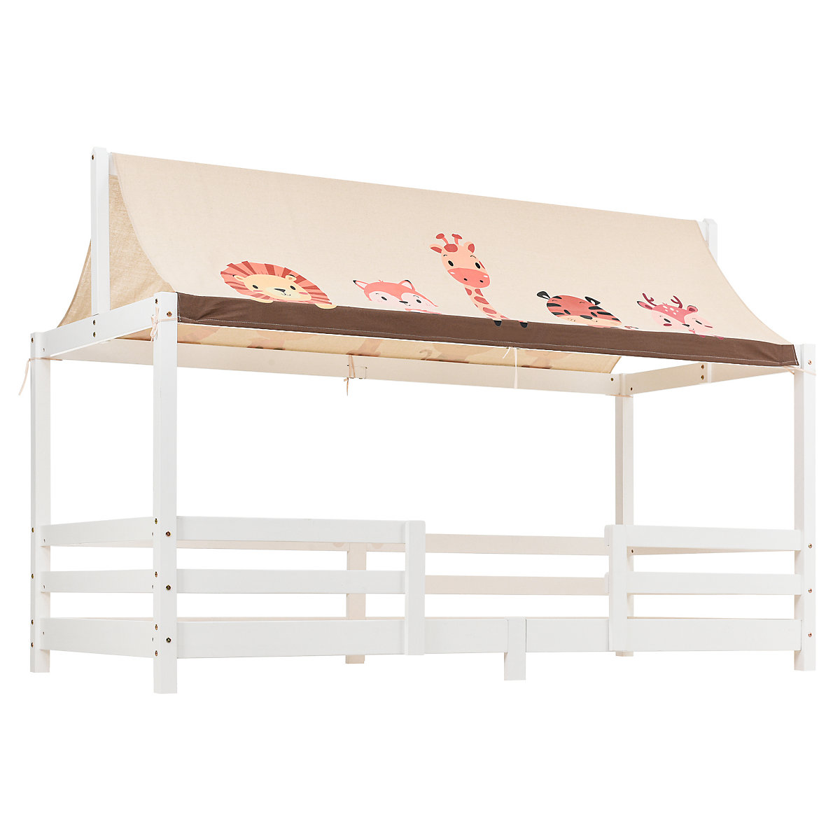Hausbett 90x200 cm mit Stoffzeltaufsatz und Rausfallschutz