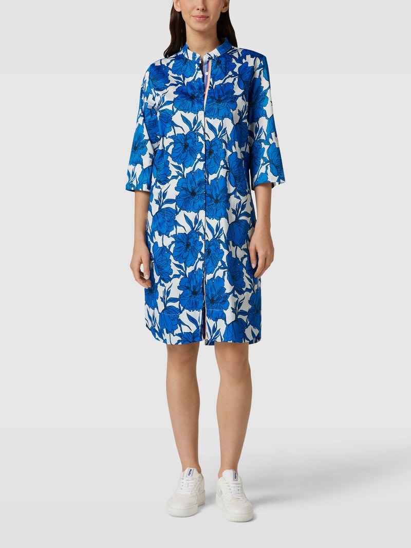 Knielanges Tunikakleid mit floralem Muster in royalblau