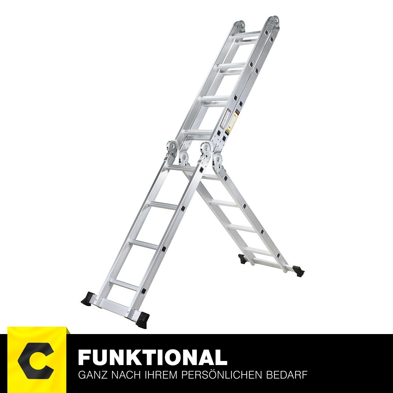 Craftfull Vielzweckleiter 6in1 Leiter CF-104A inkl. 3 Jahre Garantie Mehrzweckleiter Aluminium (Sicherheits-Sperriegel - Alu Stehleiter bis 150 kg - Anlegeleiter - Arbeitsbühne - Multigerüst mit Rollen - Haushaltsleiter - Stufen Leiter - Arbeitsleite