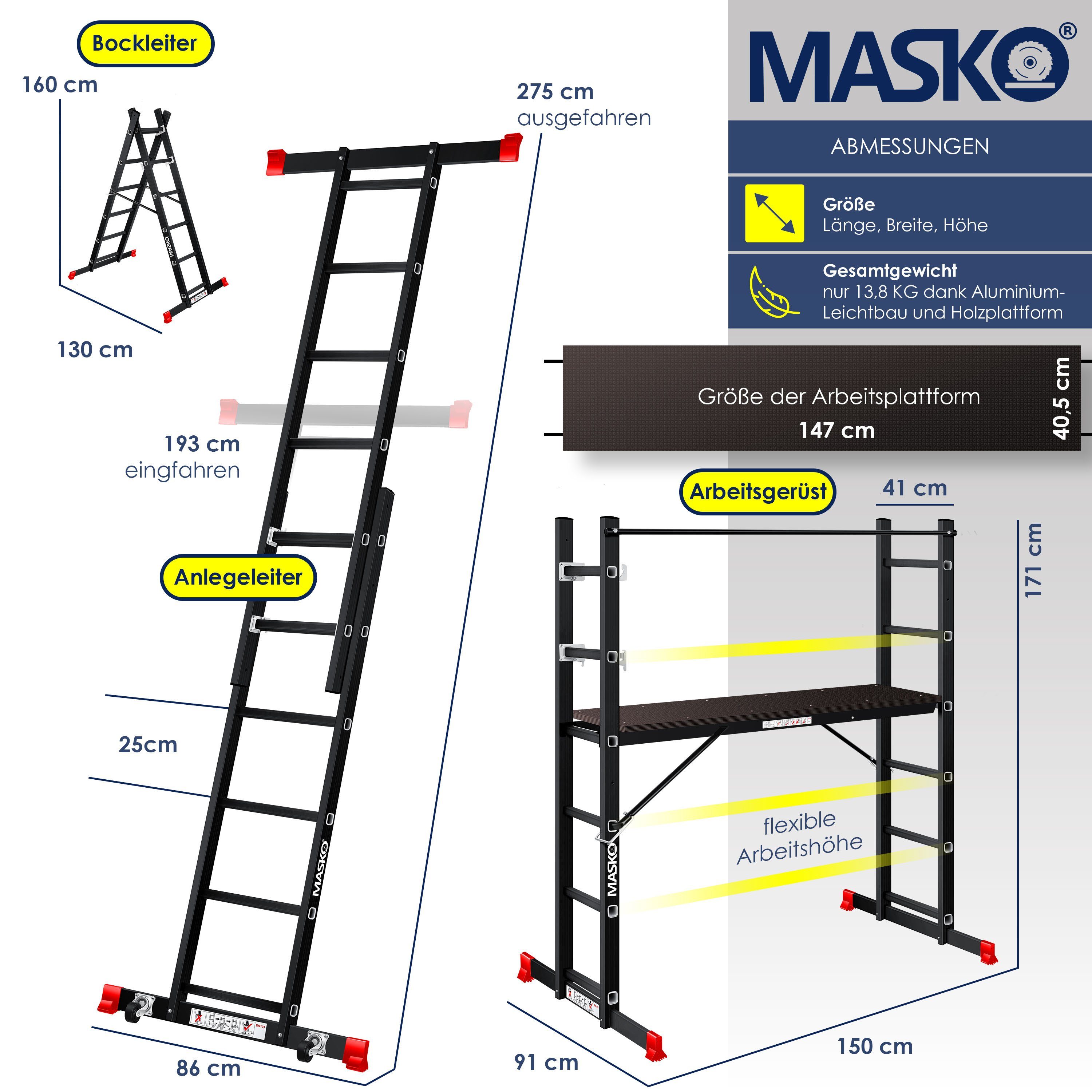 MASKO Gerüst, Baugerüst Alugerüst Gerüst Alu Leiter Arbeitsgerüst