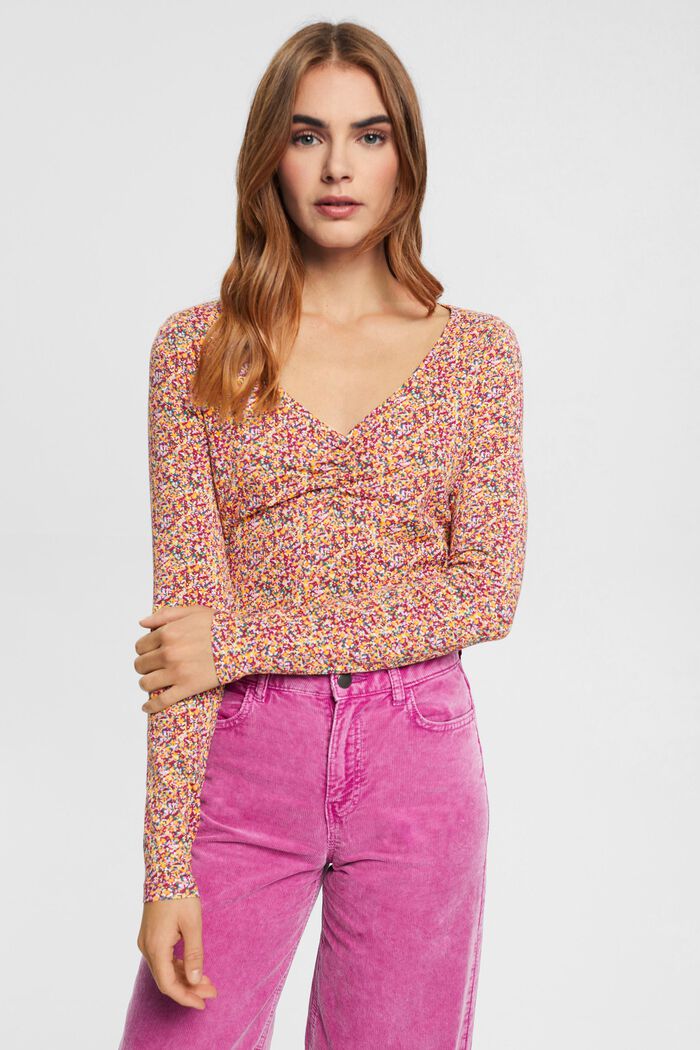 Gemustertes Longsleeve mit gekräuselter Front