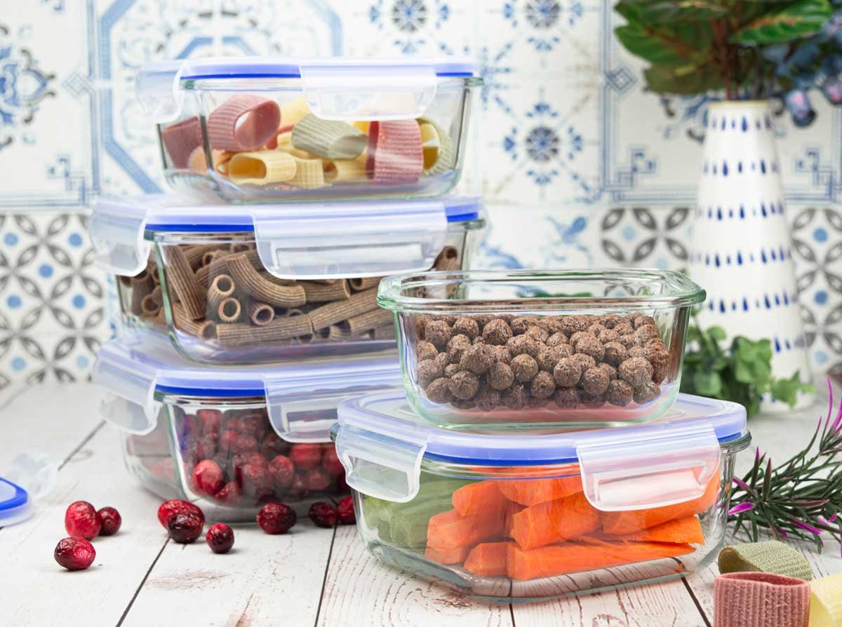 Sendez Frischhaltedose 10tlg. 2x1L 2x800ml 1x500ml Glas Lunchbox Vorratsdosen Brotdose, Glas