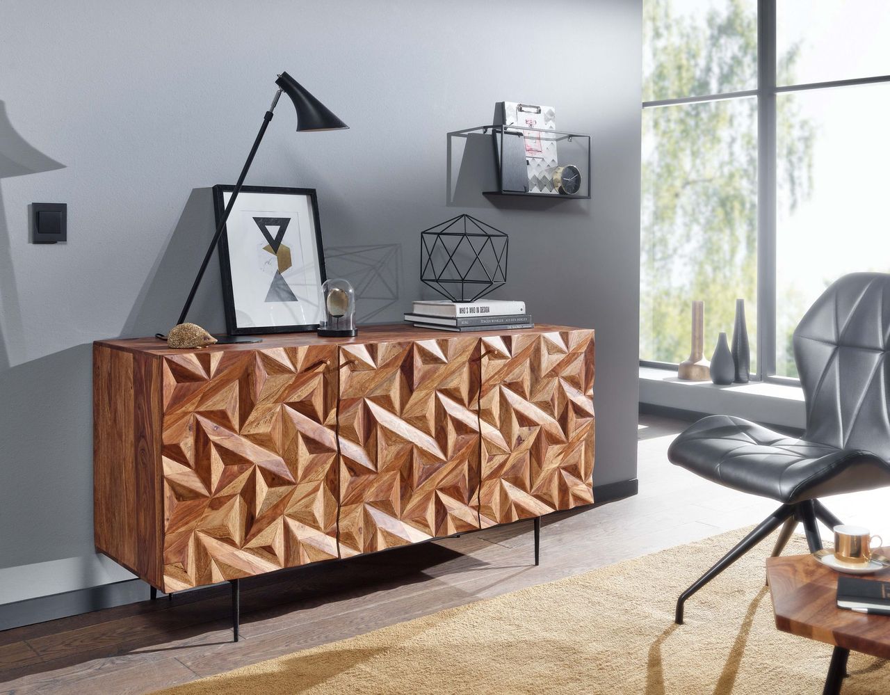 Skyport WOHNLING Sideboard 144x72x47 cm Holz Massiv Kommode Anrichte Modern Standschrank