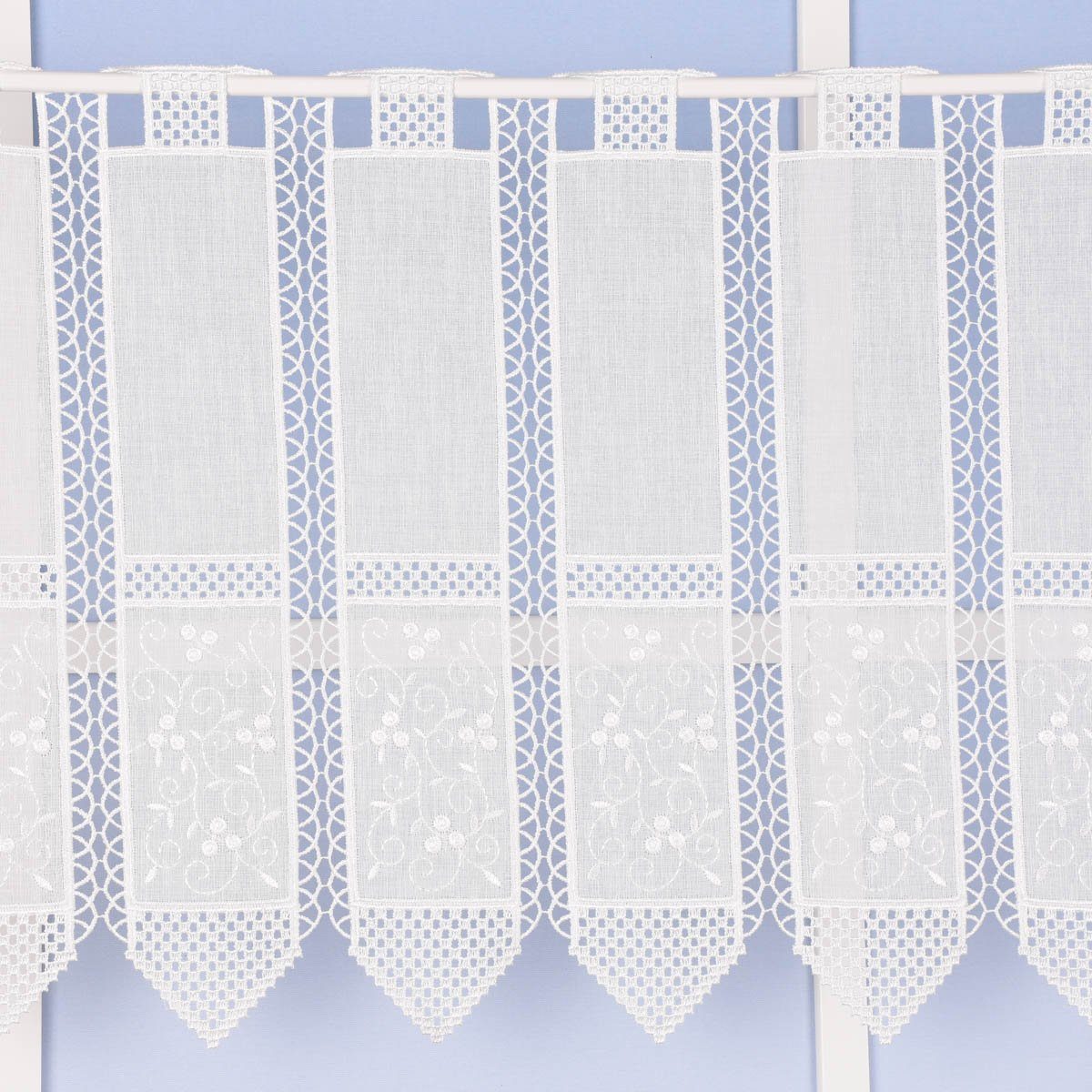 Meterware Scheibengardine bestickt Meterware Leinenstruktur Voile Blumenranke n, SCHÖNER LEBEN., leicht perforiert, Polyester, pflegeleicht