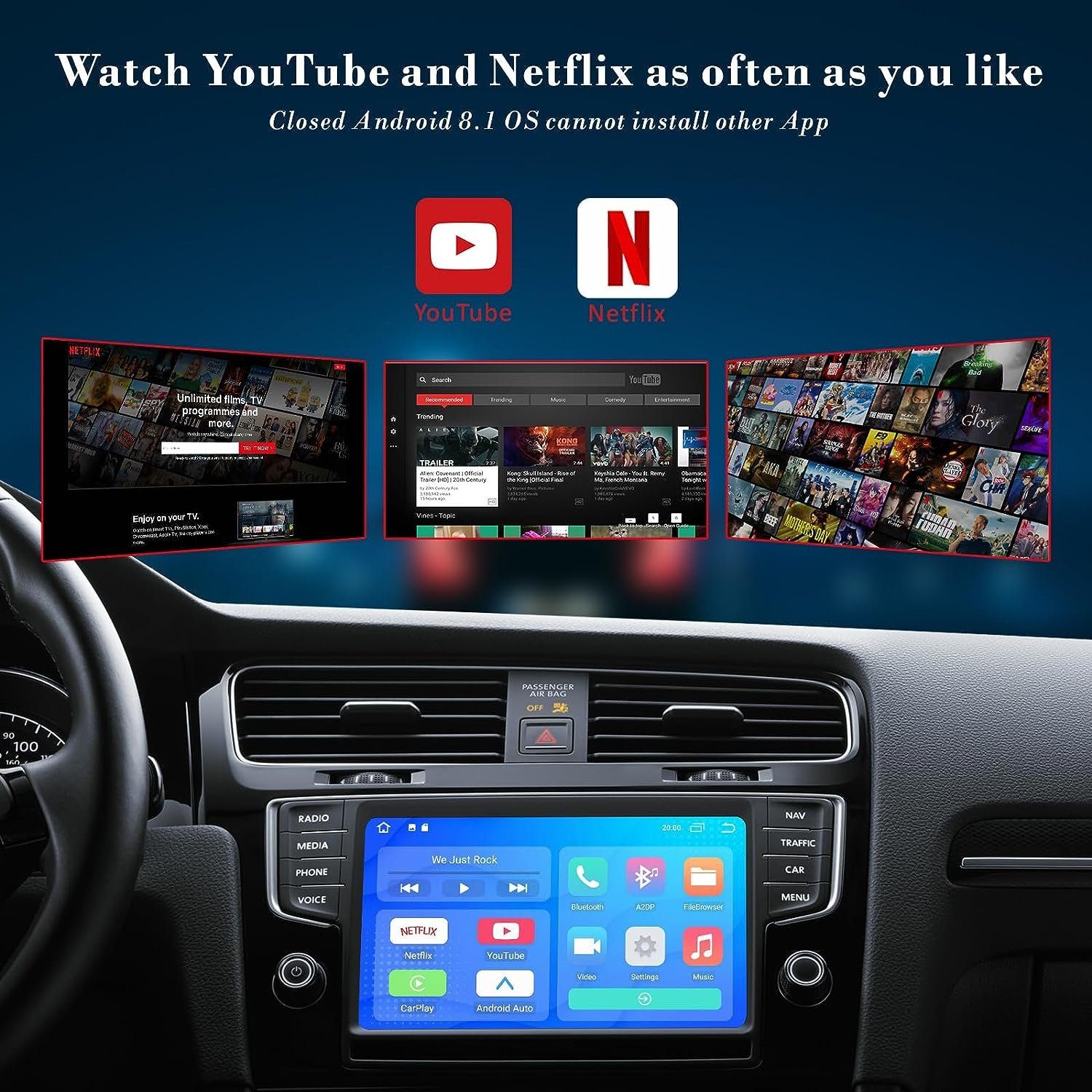 Hikeren Wireless Carplay Adapter Unterstützt Netflix YouTube,Plug & Play Multifunktionsspieler (Autospieler)