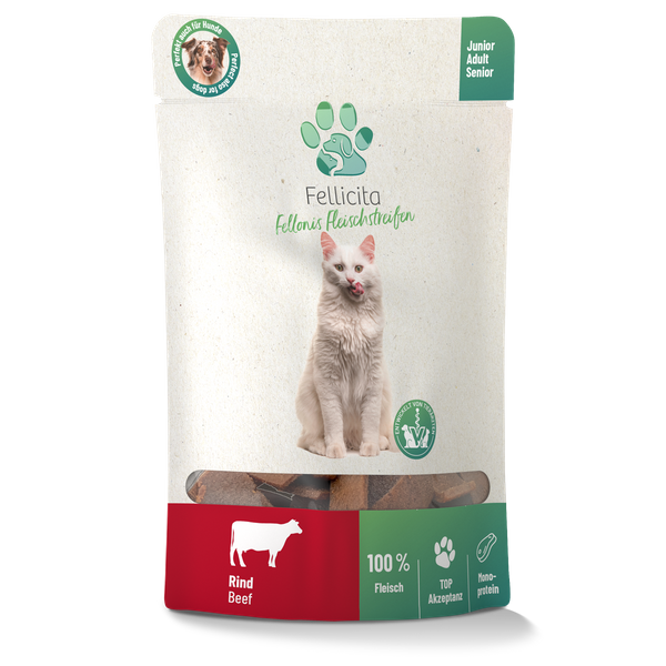 Fellicita Snacks Fellicita Rind Fleischstreifen 8x 50g Fellonis Katzensnacks