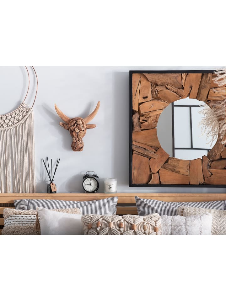 Beliani Wandfigur BULL HEAD in Heller Holzfarbton - (W) 28 x (H) 34 x (L) 7 cm günstig kaufen onesize