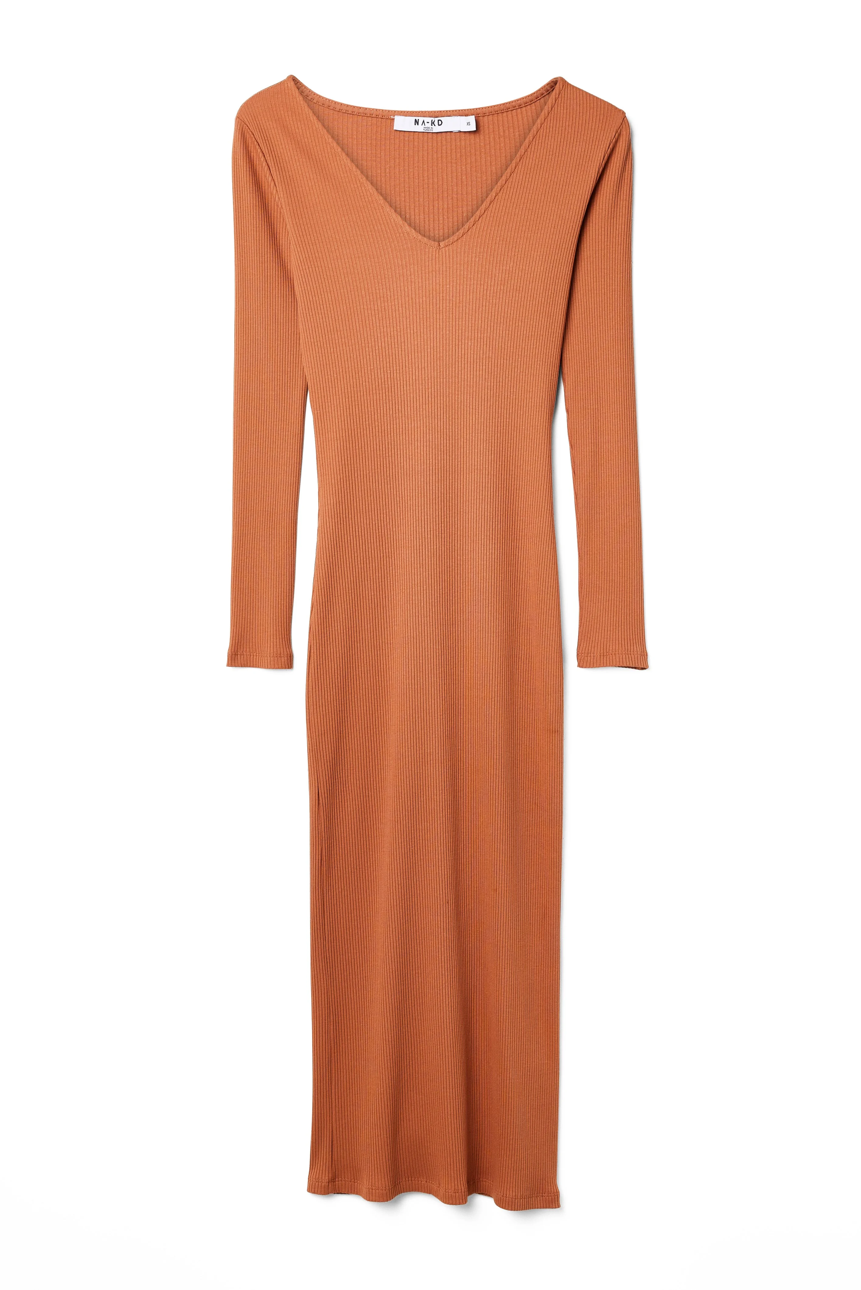Geripptes Midikleid mit V-Ausschnitt
