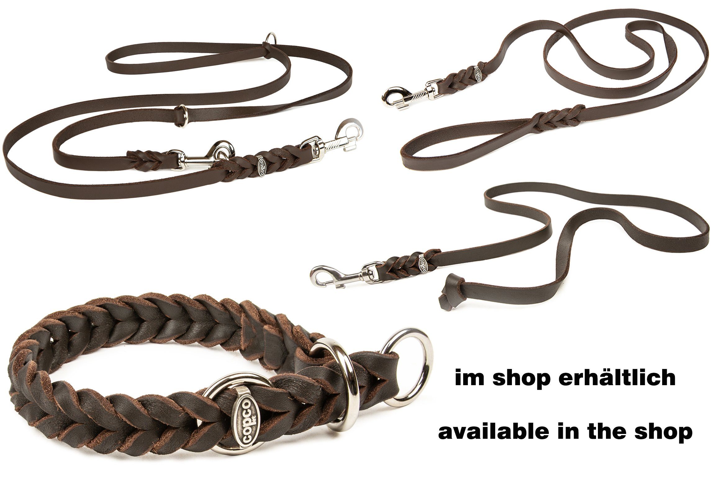 CopcoPet Hunde-Halsband Lederhalsband mit Zugstopp Ring, Leder, Geflochten, Handarbeit