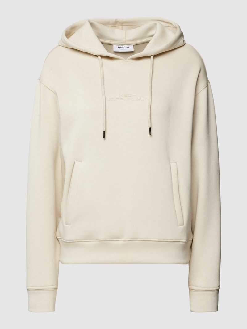 Hoodie mit Label-Print und Känguru-Tasche in sand