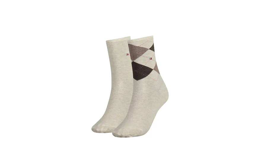 TOMMY HILFIGER Damen Socken Check 2er Pack light beige