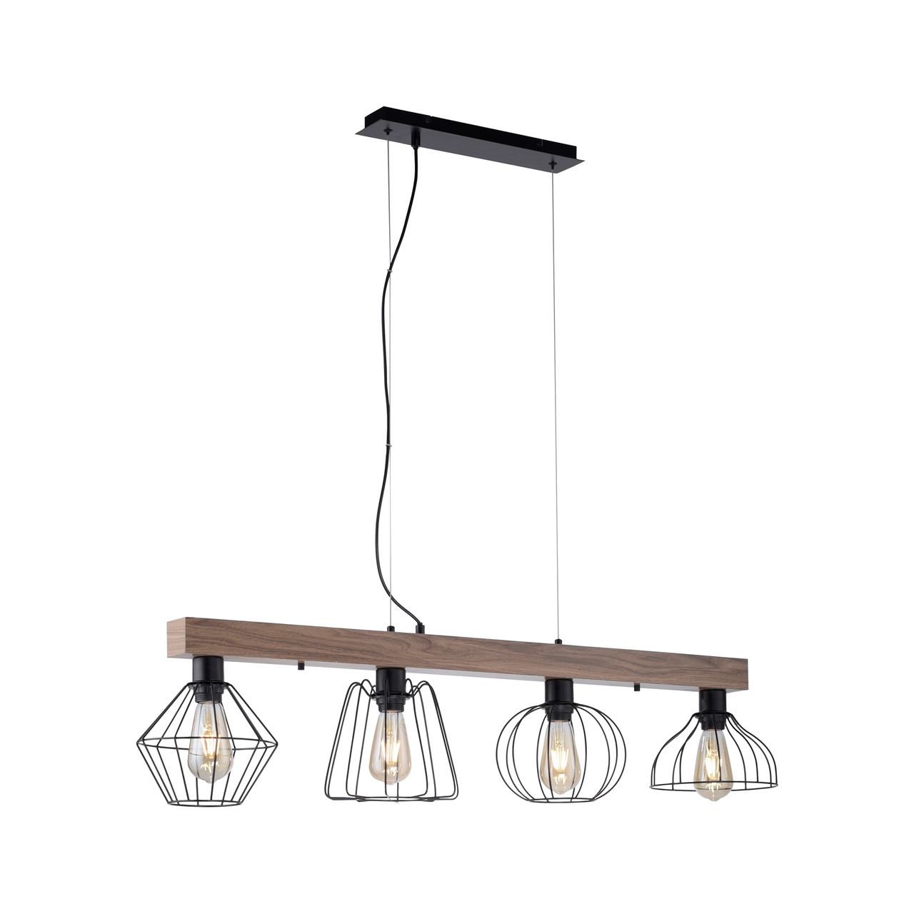JUST LIGHT LeuchtenDirekt Pendelleuchte KASKA, Holzdekor, 4xE27 max. 40 W, Innenleuchte, IP20