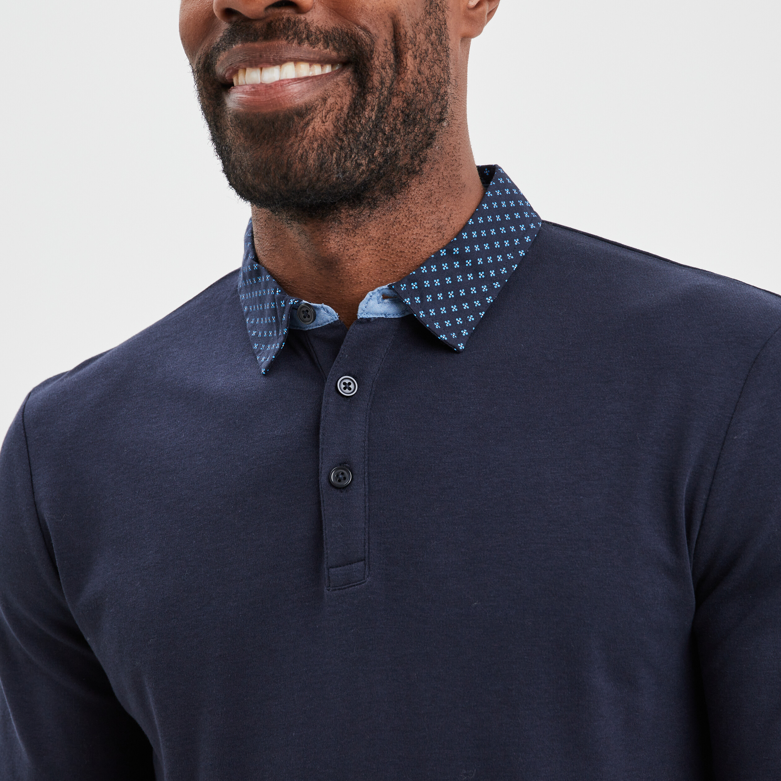 Polo manches longues coton bleu marine homme | La Halle