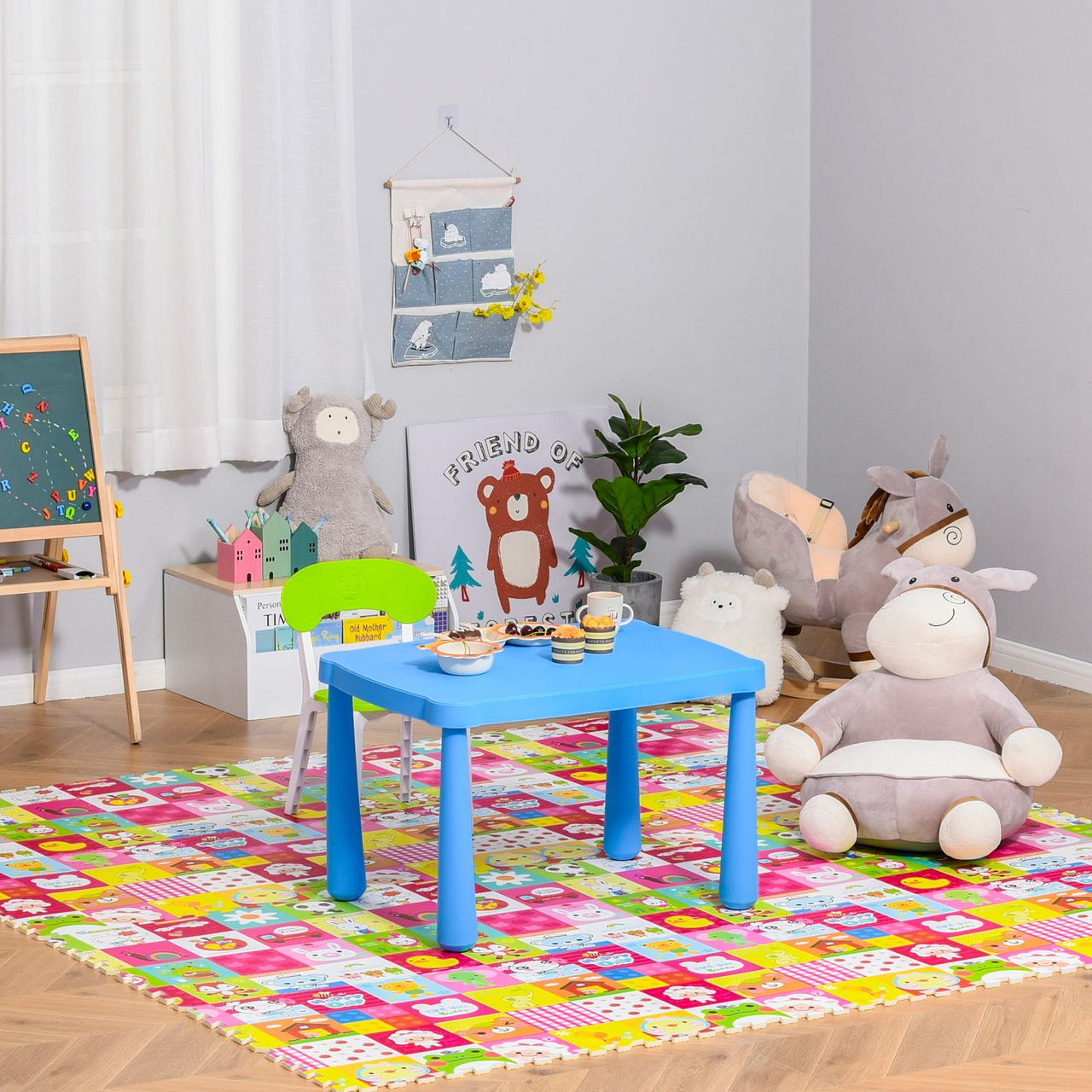HOMCOM Puzzlematte für Babys Kinder Spielmatte spiel erziehung klappbar EVA foam Tiere Muster 61,5 x 61,5 cm
