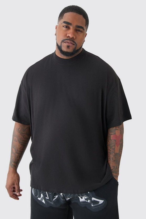 Plus schwarzes Racer T-Shirt mit Print