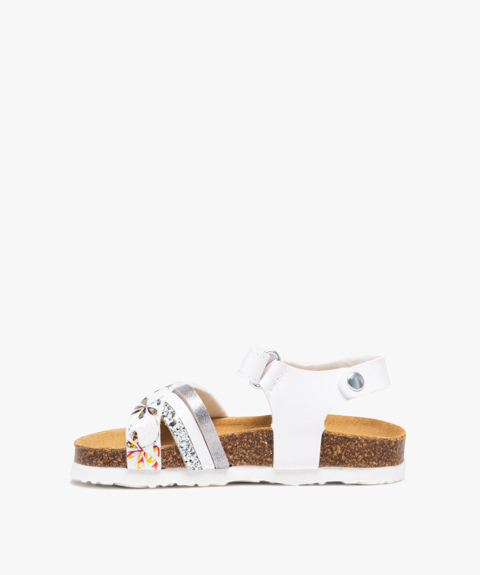 Sandales fille à motifs et à brides contrastées à paille... blanc | GEMO