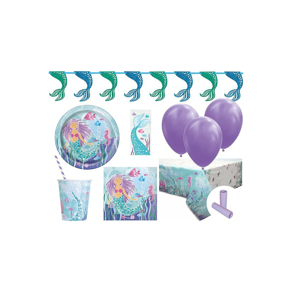 XL 75 Teile Glitzer Meerjungfrau Party Deko Set für 8 Kinder
