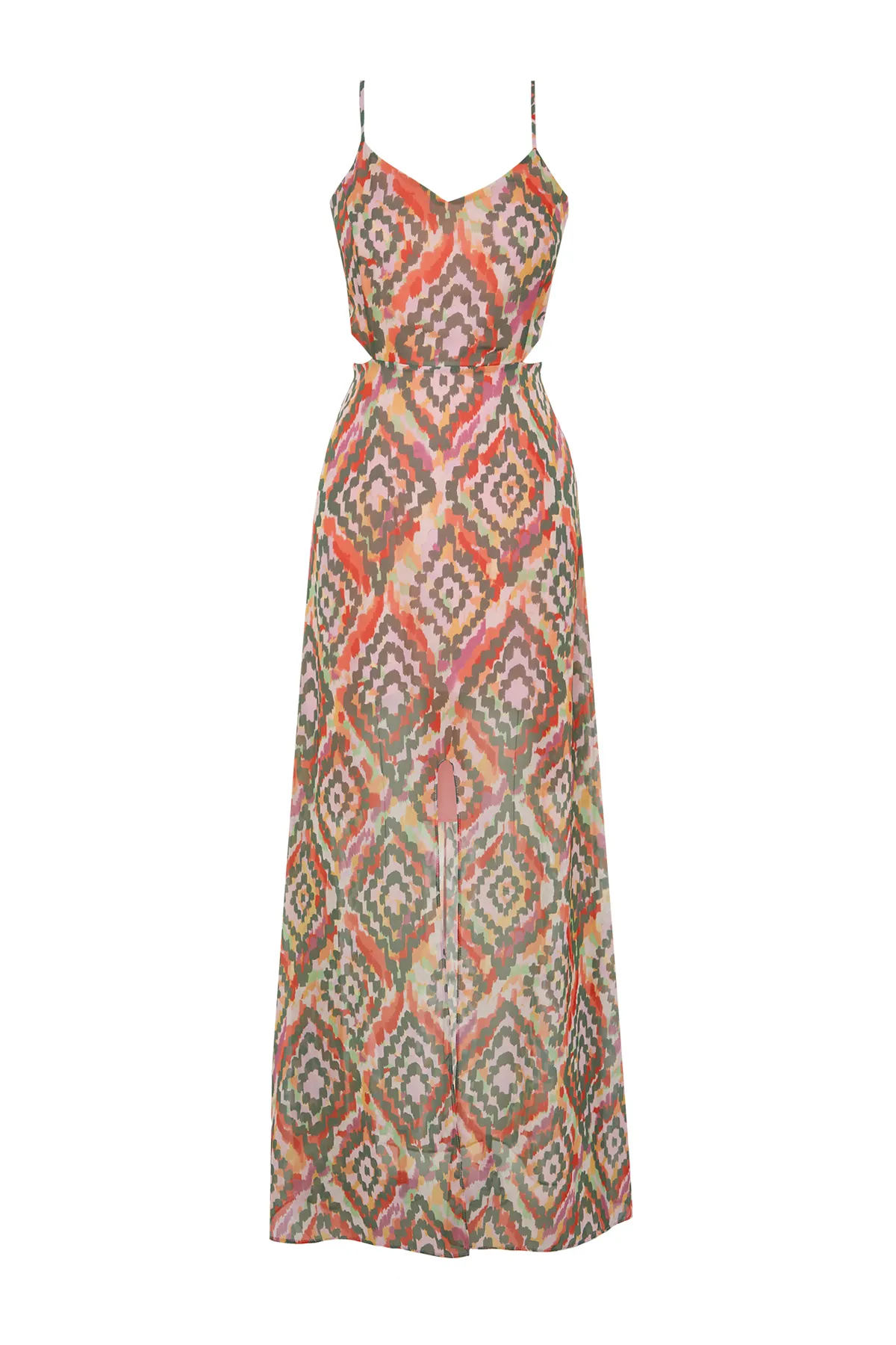 Trendyol Collection  Smaragdgrünes A-Linien-Maxikleid mit gefüttertem Fenster/Ausschnitt und detailliertem Blumendruck TWOSS20EL1270