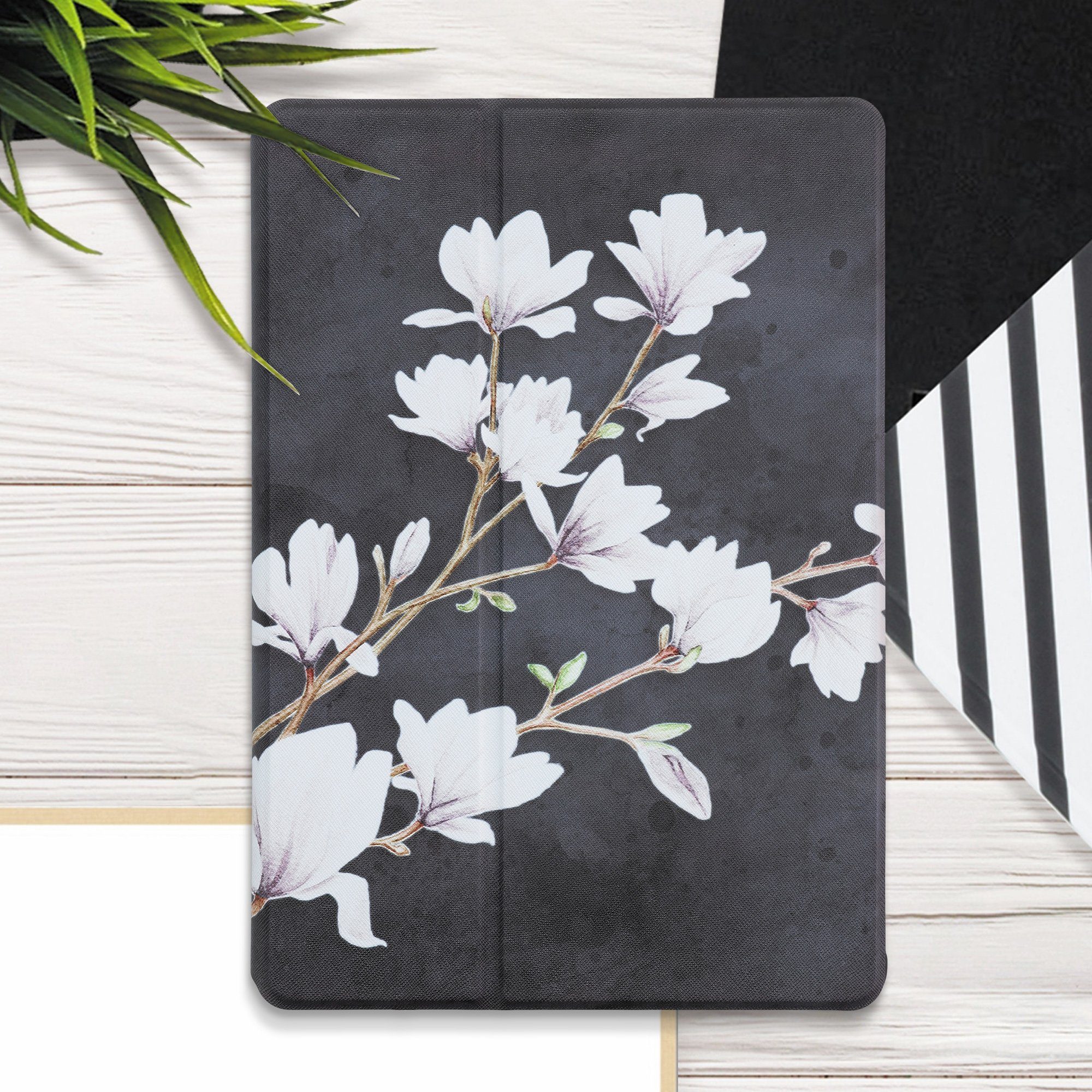 kwmobile Tablet-Hülle Hülle für Samsung Galaxy Tab S7 Plus / Tab S7 FE, Slim Tablet Cover Case Schutzhülle mit Ständer - Magnolien Design