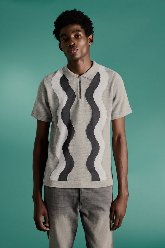 Jacquard Poloshirt mit Reißverschluss