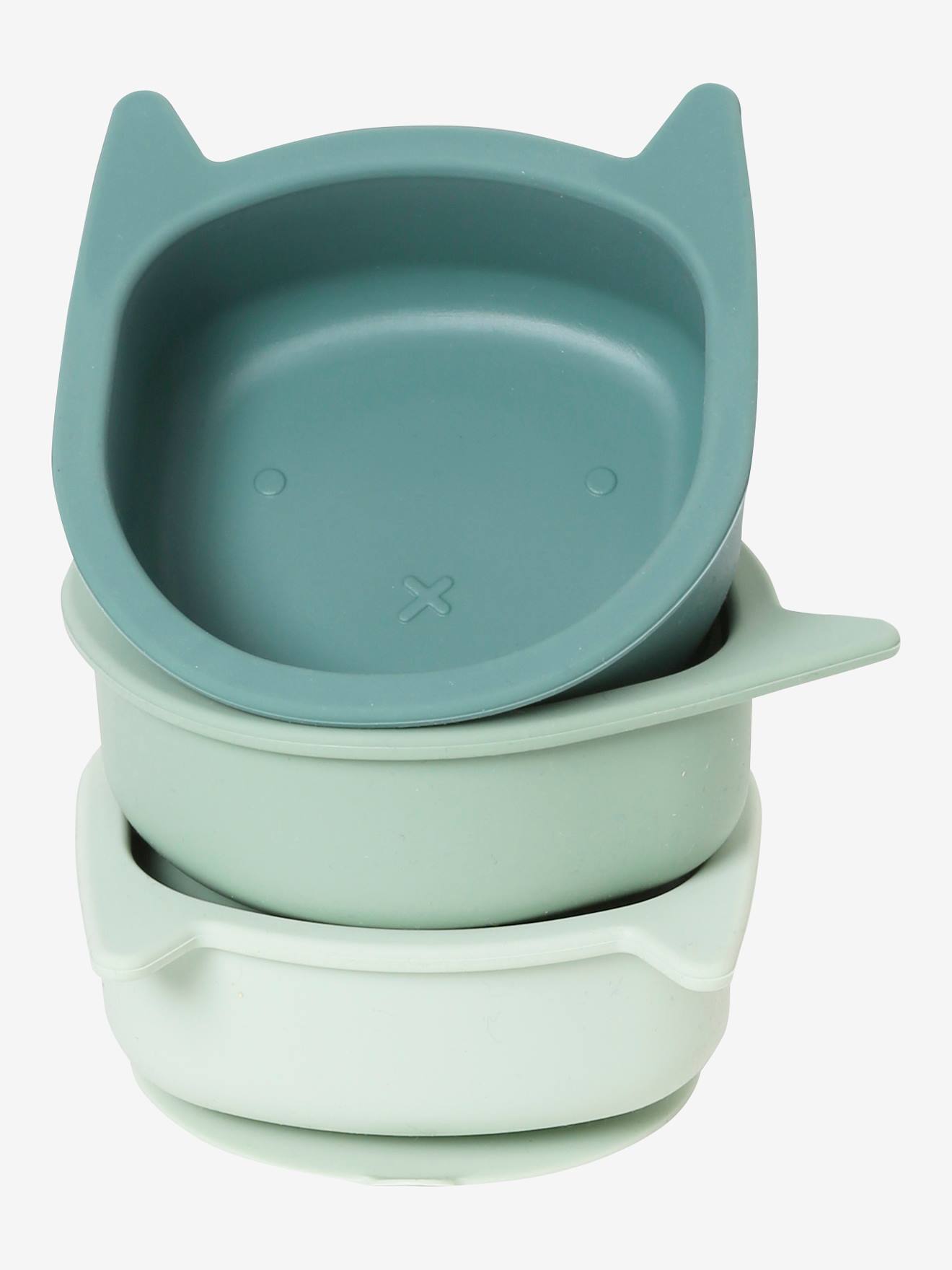 Lot de 3 bols en silicone Chat lot vert