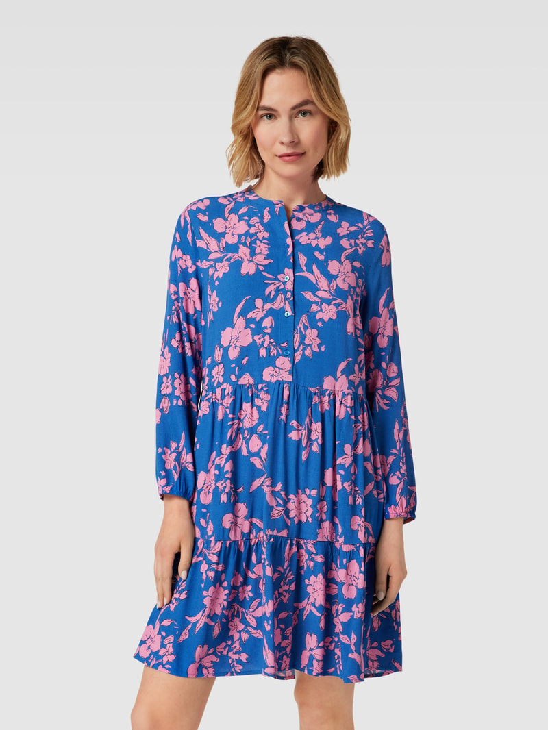 Knielanges Kleid aus Viskose mit floralem Muster in royalblau