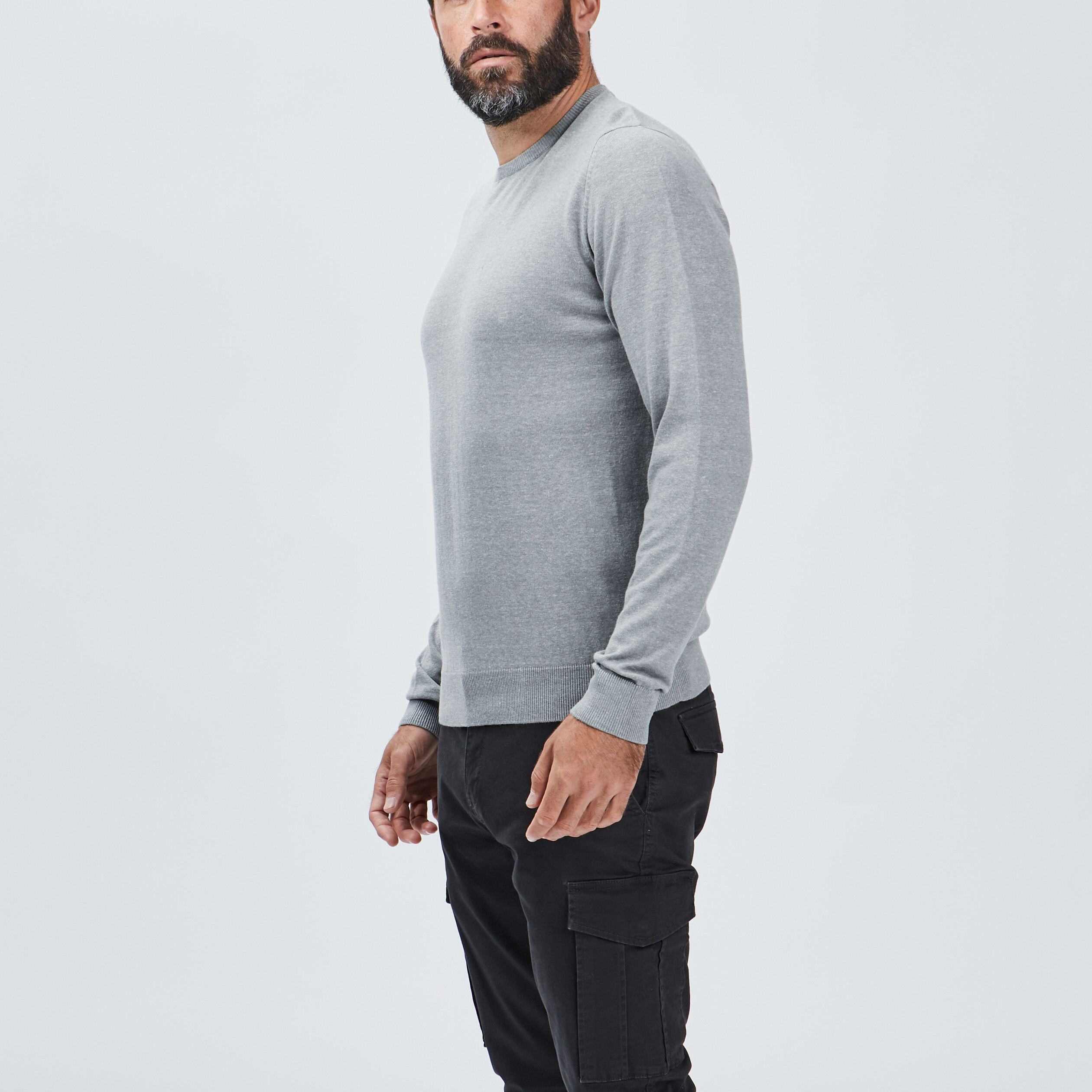 Pull droit col rond gris homme | La Halle