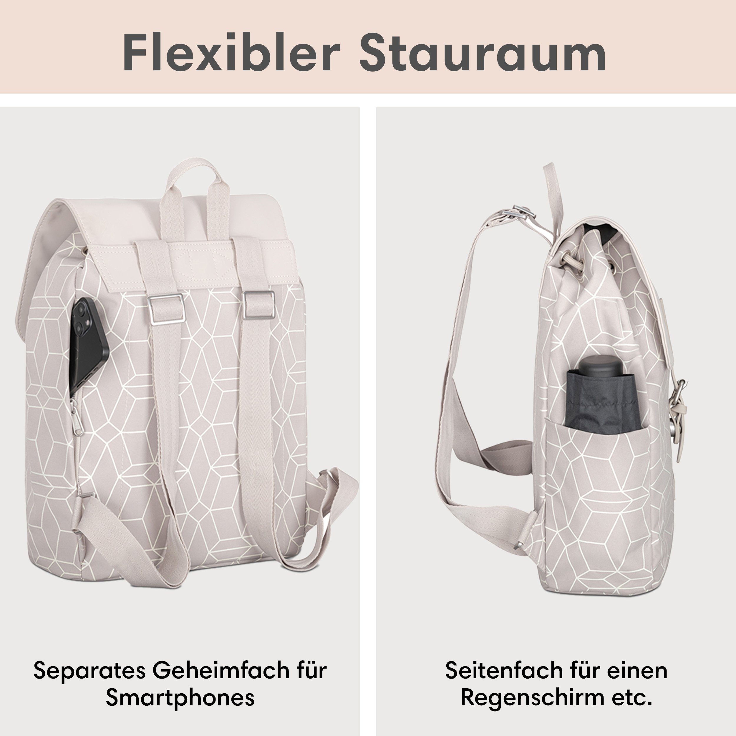 LARKSON Cityrucksack Ida Laptop Rucksack Damen Herren Klein Elegant, Anti Diebstahl Seitentasche, Laptopfach, Wasserabweisend