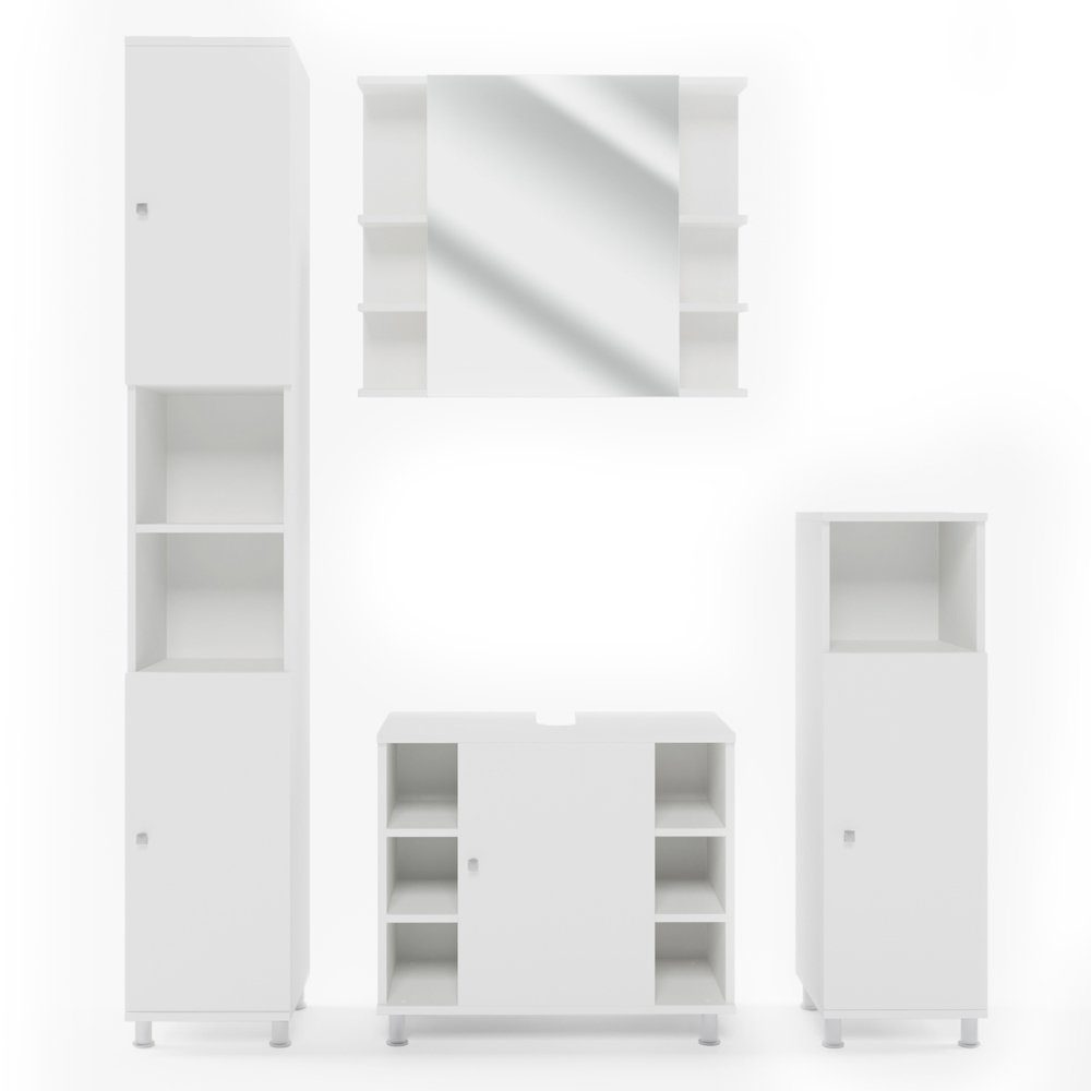 Vicco Badmöbel-Set Badezimmerset FYNN Weiß Set 4, (4-er Set, 4-St., 4-er Set)